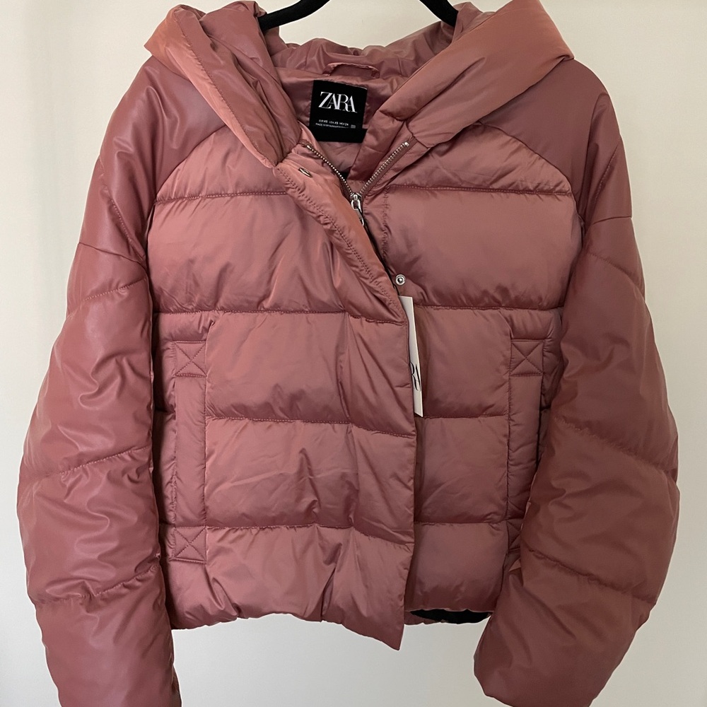 NWT Zara Faux Leather Puffer Jacket, Women’s Size XS